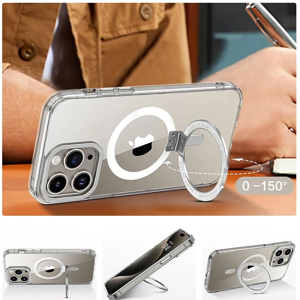 SaharaCase Hybrid-Flex Kickstand MagSafe Phone Case for iPhone 15 Pro Max, Shock Absorbing, Clear (CP00473)