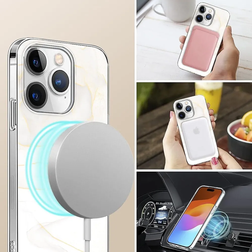 SaharaCase MagSafe Phone Case for iPhone 15 Pro Max, Shock Absorbing, White Marble (CP00476)