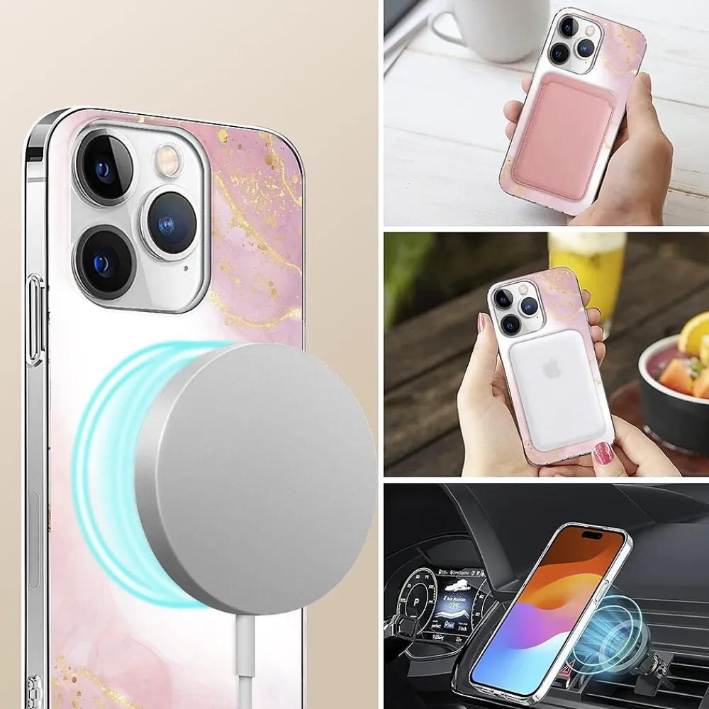 SaharaCase MagSafe Phone Case for iPhone 15 Pro, Shock Absorbing, Pink Marble (CP00464)