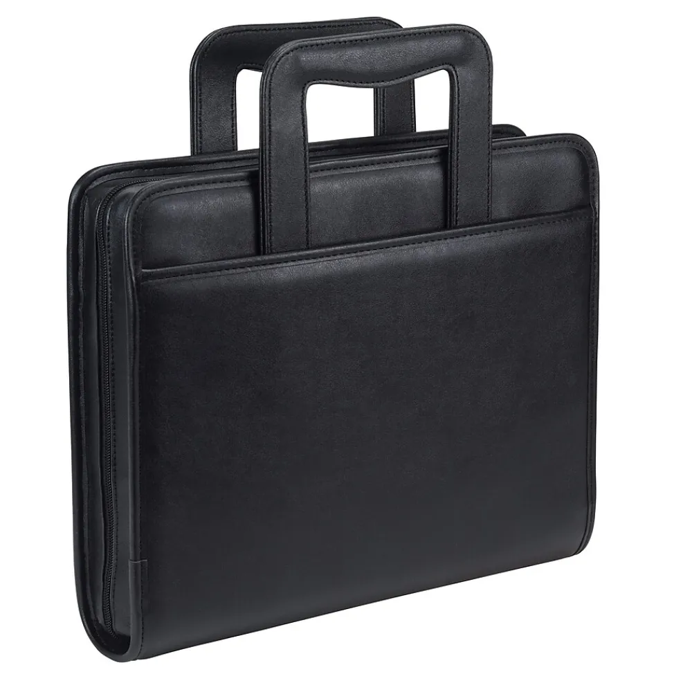 Leather Zippered Padfolio, Black (15670)<Samsill Clearance