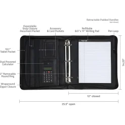 Leather Zippered Padfolio, Black (15670)<Samsill Clearance