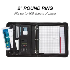 Leather Zippered Padfolio, Black (15670)<Samsill Clearance