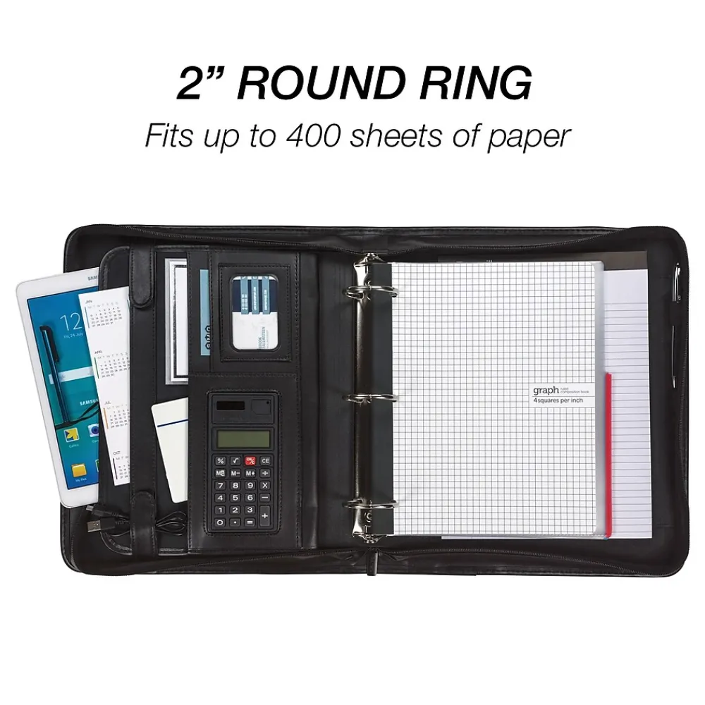 Leather Zippered Padfolio, Black (15670)<Samsill Clearance