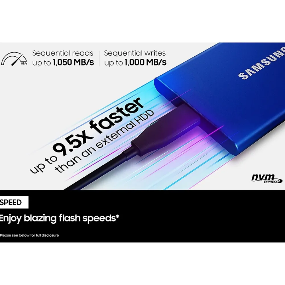 Clearance Samsung T7 2TB USB 3.2 Portable Solid State Drive, Blue (MU-PC2T0H/AM)
