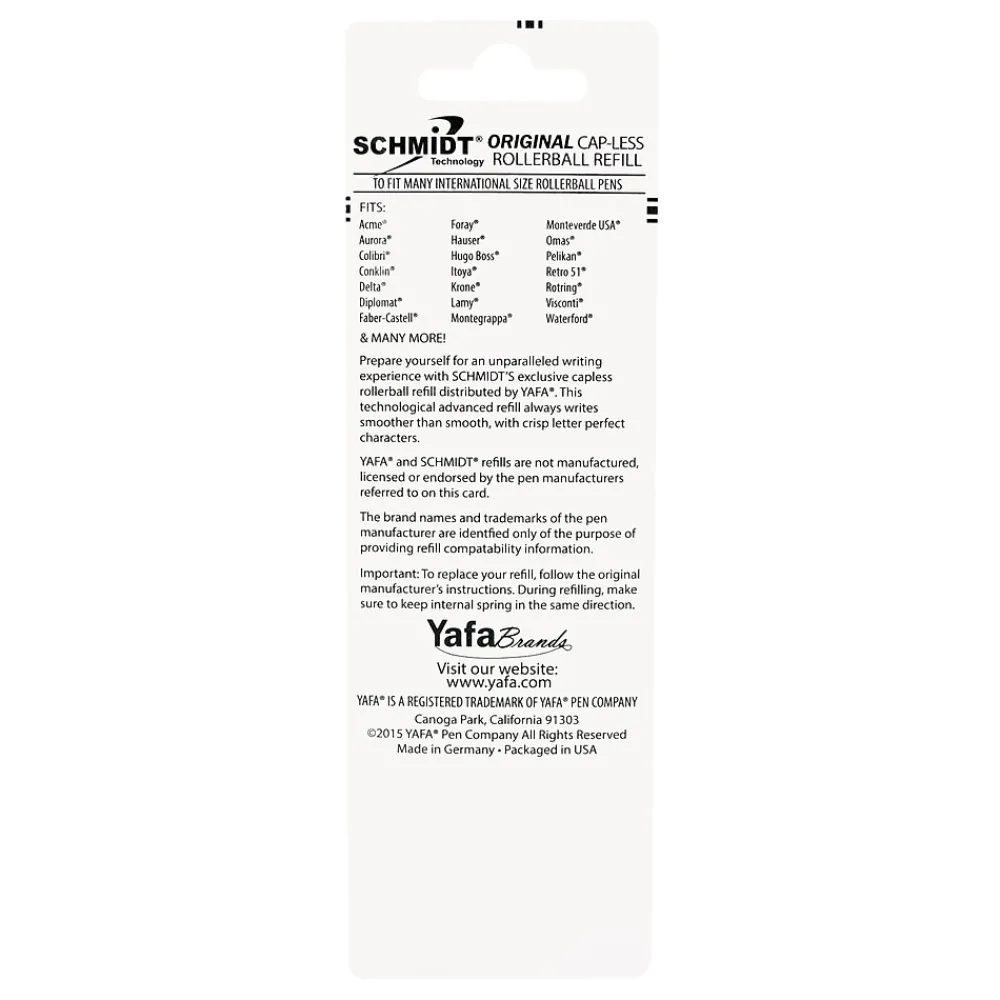 Pens|Schmidt Ink Schmidt 8127 Rollerball Long Capless Refill, Medium, Black, 2 Pack (SC58127)