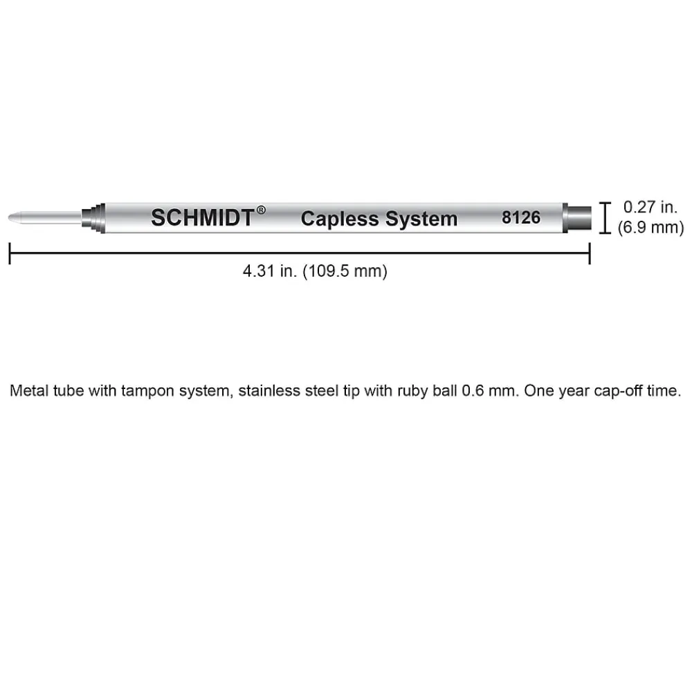 Pens|Schmidt Ink Schmidt 8126 Rollerball Long Capless Refill, Fine, Black, 2 Pack (SC58123)
