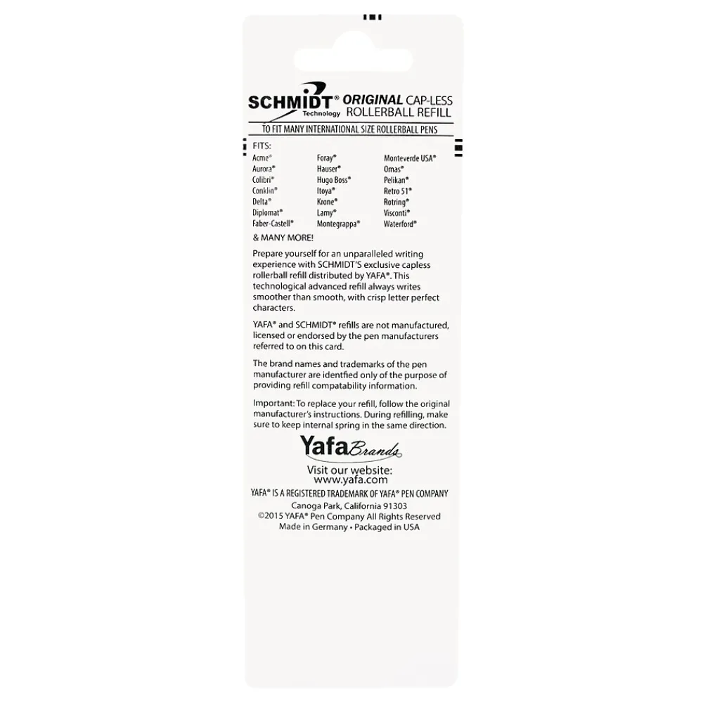 Pens|Schmidt Ink Schmidt P8120 Short Capless Rollerball Refill, Broad, Blue, 2 Pack (SC58134)