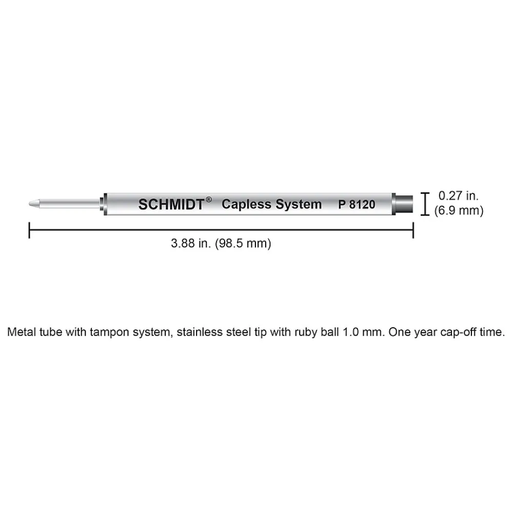Pens|Schmidt Ink Schmidt P8120 Short Capless Rollerball Refill, Broad, Blue, 2 Pack (SC58134)