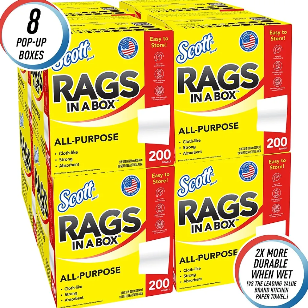 Scot Rags in a Box, 9" x 12", White, 200 Sheets/Box, 8 Boxes/Carton (75260)<Scott Best