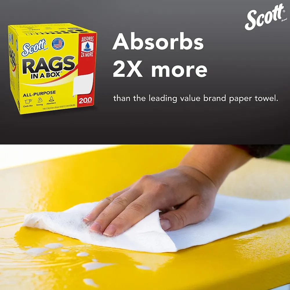 Scot Rags in a Box, 9" x 12", White, 200 Sheets/Box, 8 Boxes/Carton (75260)<Scott Best