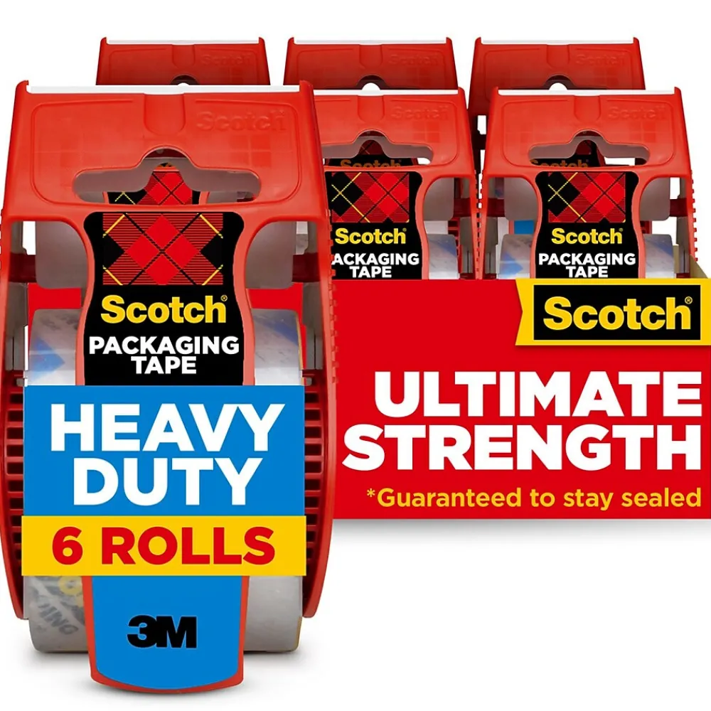 Hot Scotch Heavy Duty Shipping Packing Tape with Dispenser, 1.88" x 22 yds., Clear, 6/Pack (142-6)