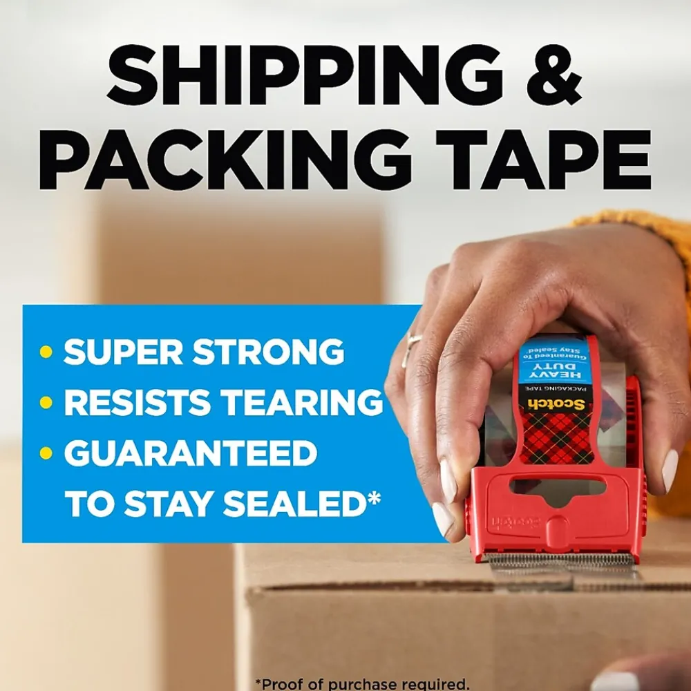Hot Scotch Heavy Duty Shipping Packing Tape with Dispenser, 1.88" x 22 yds., Clear, 6/Pack (142-6)