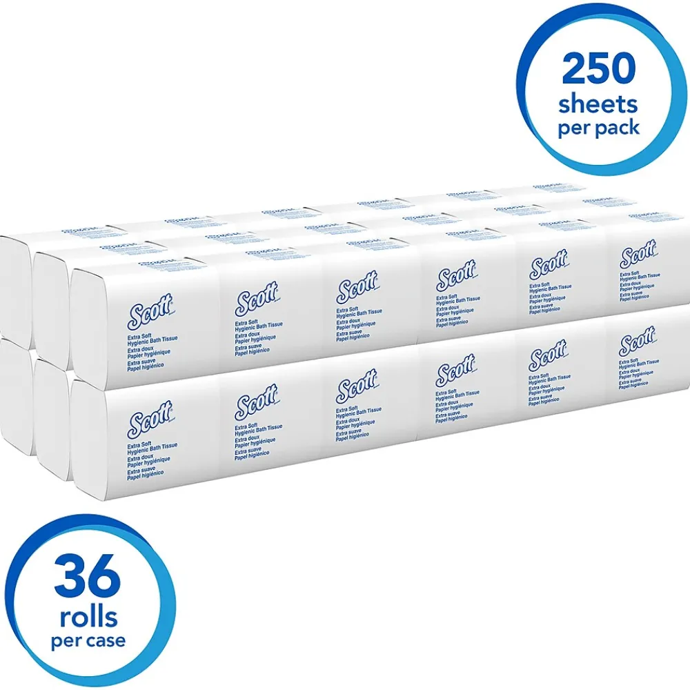Cotton Z-Fold Toilet Paper, 2-ply, White, 250 Sheets/Pack, 36 Packs/Carton (48280)<Scott Discount