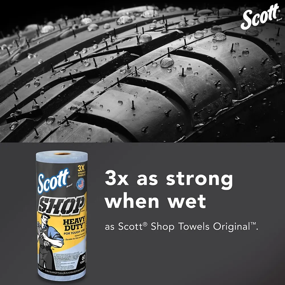 Shop Towels Heavy Duty, 10.4" x 11", Blue, 60 Sheets/Roll, 12 Rolls/Carton (32992)<Scott Discount