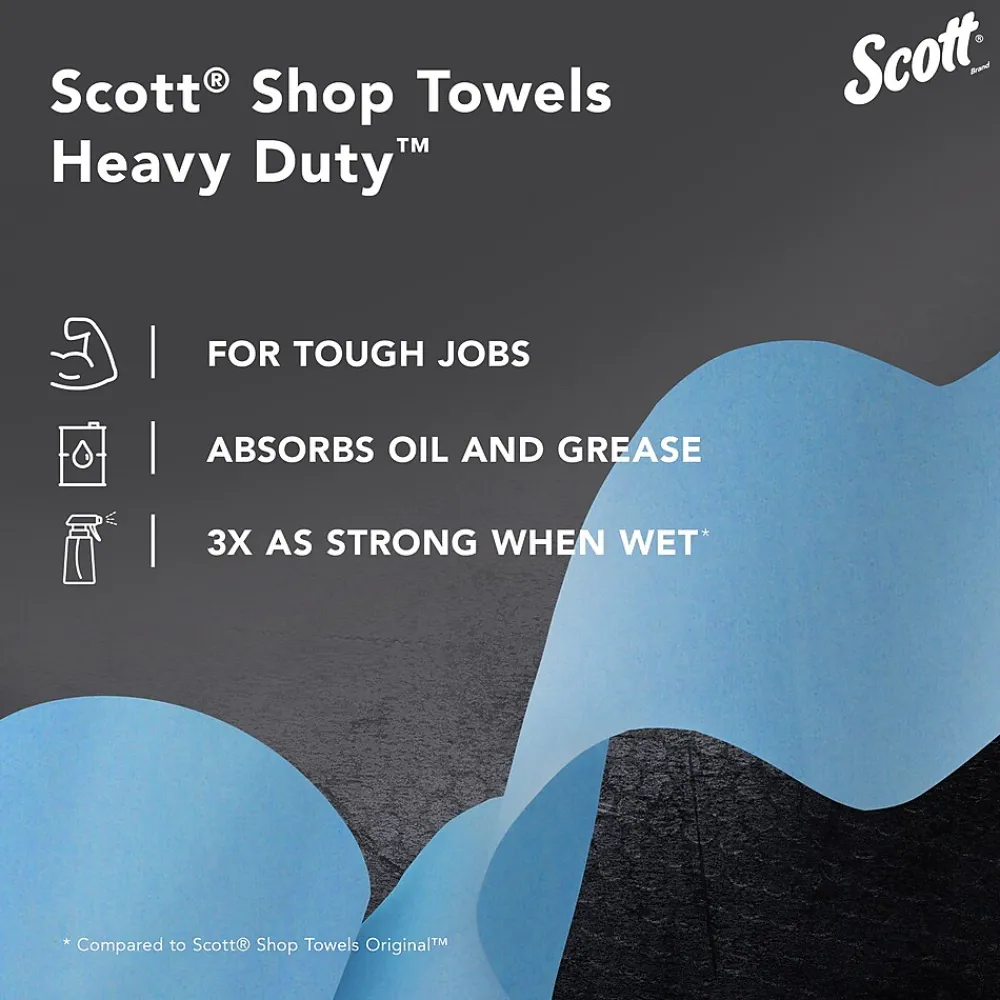 Shop Towels Heavy Duty, 10.4" x 11", Blue, 60 Sheets/Roll, 12 Rolls/Carton (32992)<Scott Discount