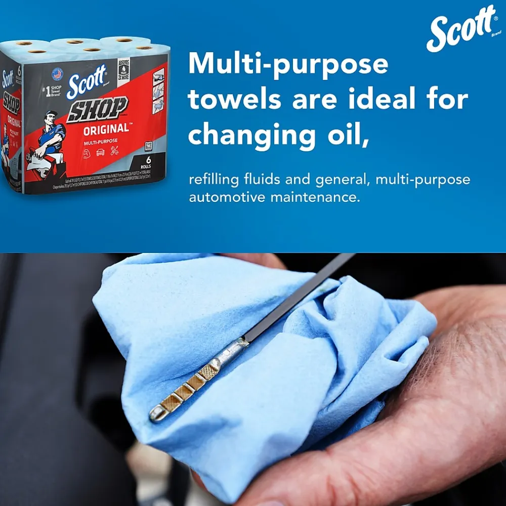 Shop Towels Original, 9.4" x 11", Blue, 55 Sheets/Roll, 6 Rolls/Pack (75180)<Scott Discount
