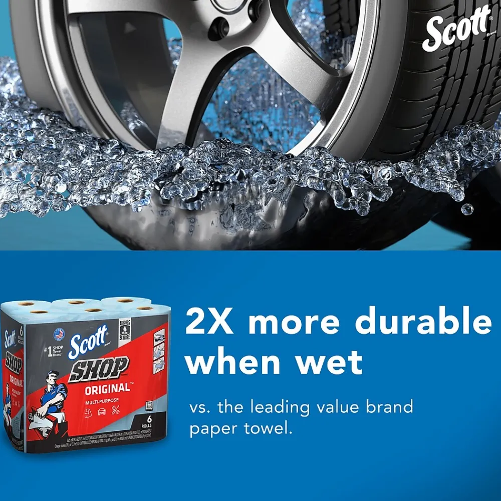 Shop Towels Original, 9.4" x 11", Blue, 55 Sheets/Roll, 6 Rolls/Pack (75180)<Scott Discount