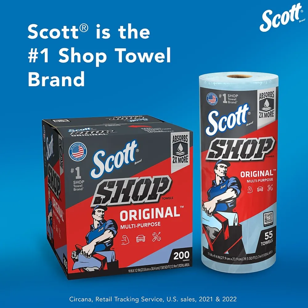 Shop Towels Original, 9.4" x 11", Blue, 55 Sheets/Roll, 12 Rolls/Carton (75147)<Scott Discount