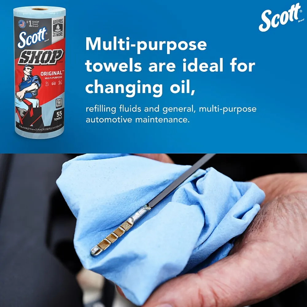 Shop Towels Original, 9.4" x 11", Blue, 55 Sheets/Roll, 12 Rolls/Carton (75147)<Scott Discount