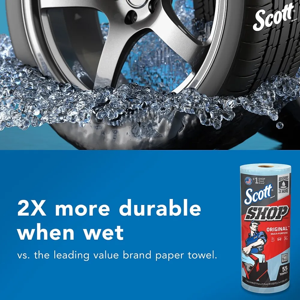 Shop Towels Original, 9.4" x 11", Blue, 55 Sheets/Roll, 12 Rolls/Carton (75147)<Scott Discount