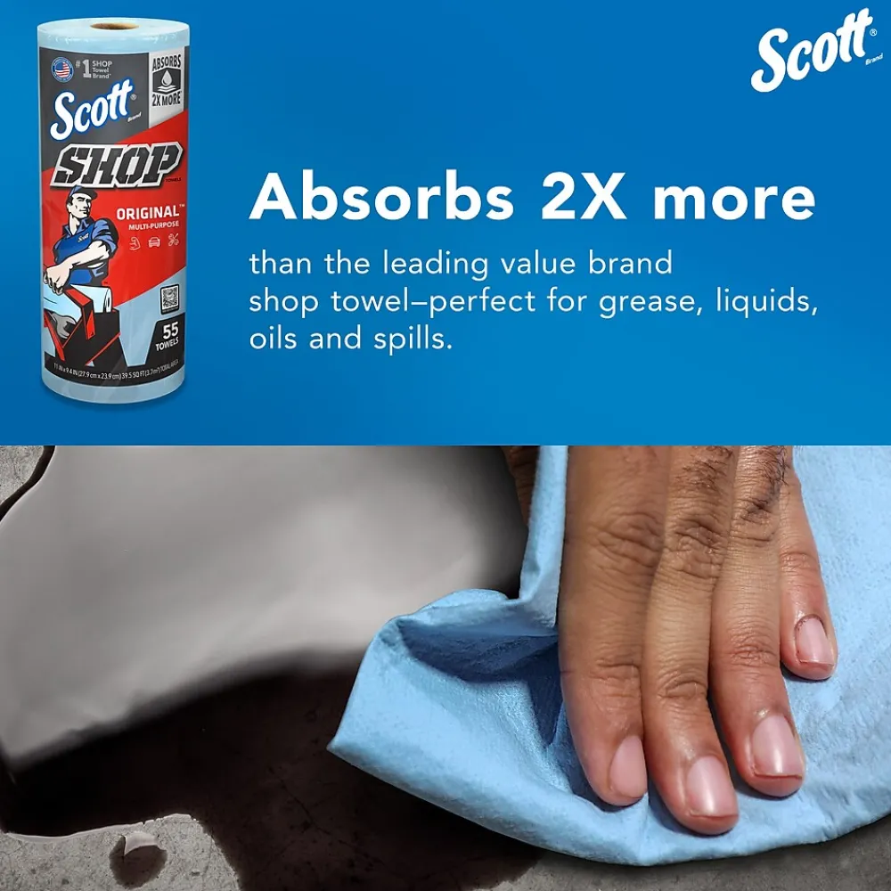 Shop Towels Original, 9.4" x 11", Blue, 55 Sheets/Roll, 12 Rolls/Carton (75147)<Scott Discount