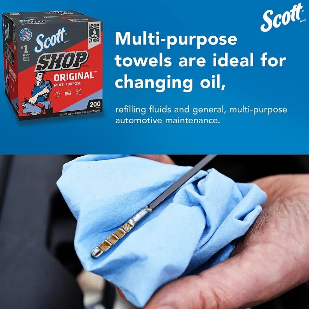 Shop Towels Original, 9" x 12", Blue 200 Sheets/Box, 8 Boxes/Carton (75190)<Scott Discount
