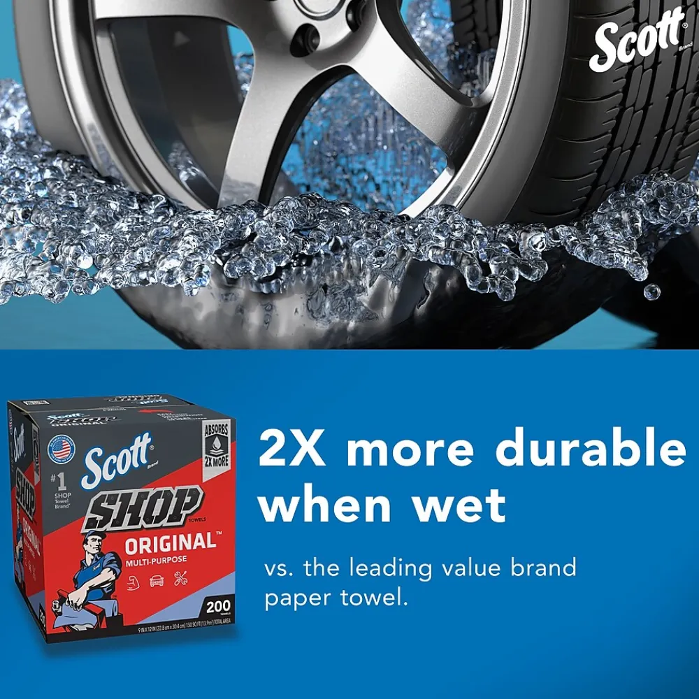 Shop Towels Original, 9" x 12", Blue 200 Sheets/Box, 8 Boxes/Carton (75190)<Scott Discount