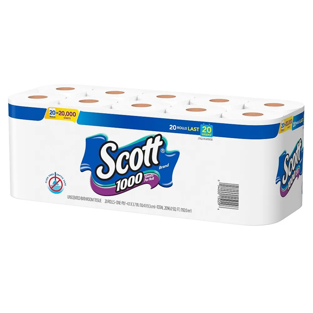Toilet Paper, 1-ply, White, 1000 Sheets/Roll, 20 Rolls/Case (49668)<Scott Sale
