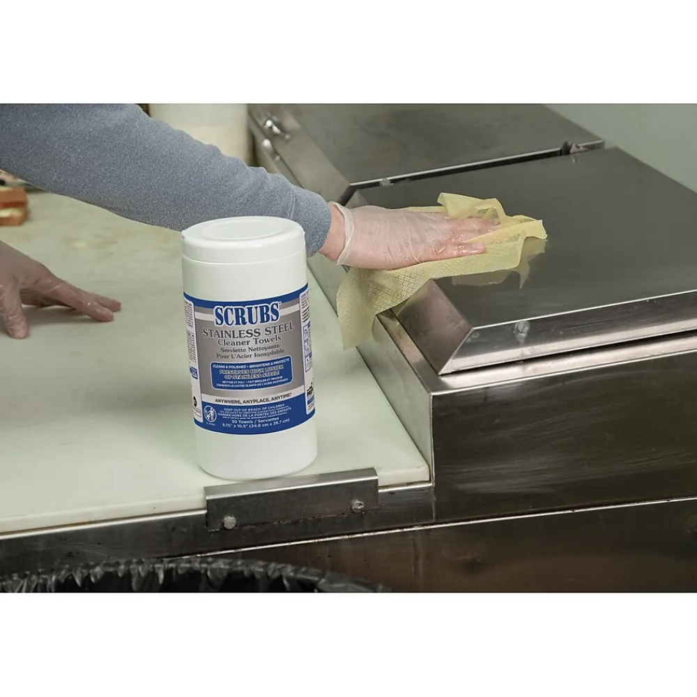 Stainless Steel Cleaner Polish Dual-Sided 9.75" x 10.5" Wipes, 30/Pack (ITW91930)<Scrubs Sale