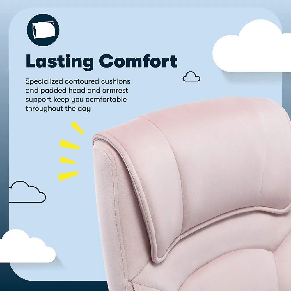 Office Chairs*Serta Comfort Classic Ergonomic Velvet Fabric Swivel Executive Chair, Pink (CCHR10005C)