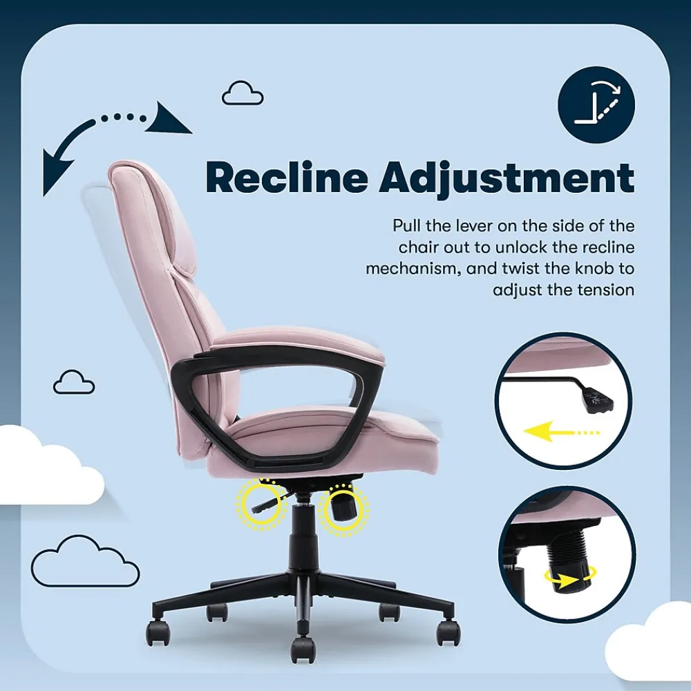 Office Chairs*Serta Comfort Classic Ergonomic Velvet Fabric Swivel Executive Chair, Pink (CCHR10005C)