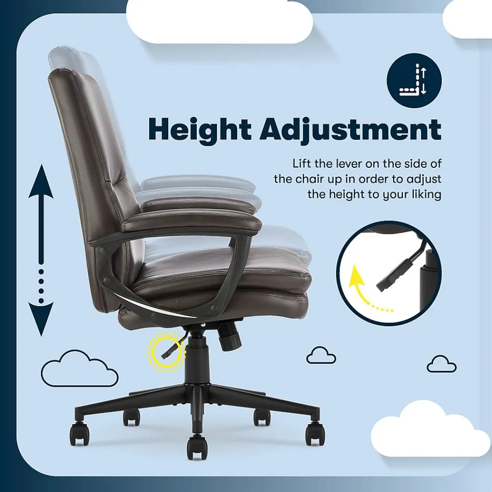 Office Chairs*Serta Comfort Modern Ergonomic Bonded Leather Swivel Executive Chair, Brown (CHR10132B)