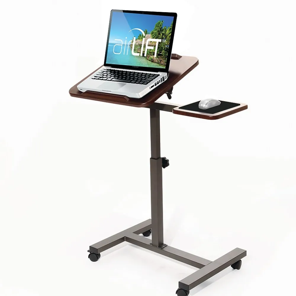 Standing Desks*Seville Classics Airlift 40"H Tilting Sit-Stand Computer Desk Cart with Mouse Pad Table, Walnut (WEB234)