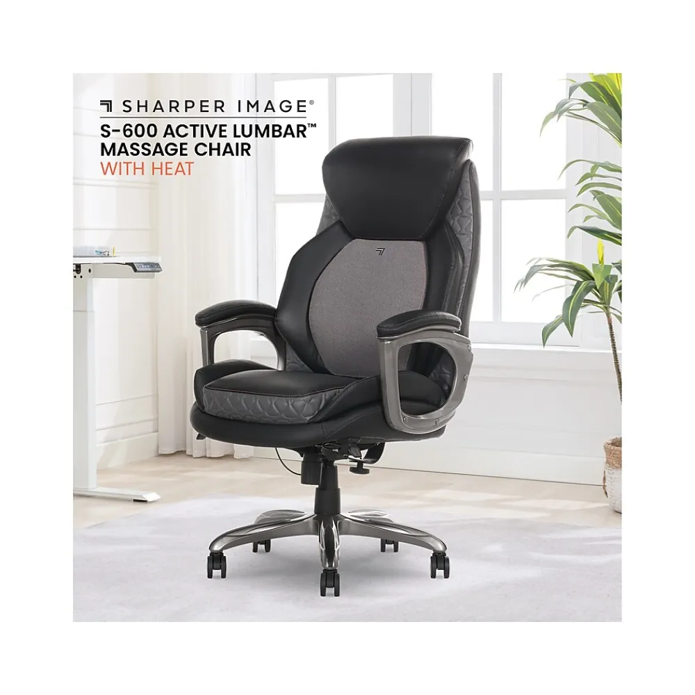 Ergonomic Chairs*Sharper Image S-600 Active Lumbar Ergonomic Bonded Leather Swivel Executive Massage Chair, (60098-BLK) Black