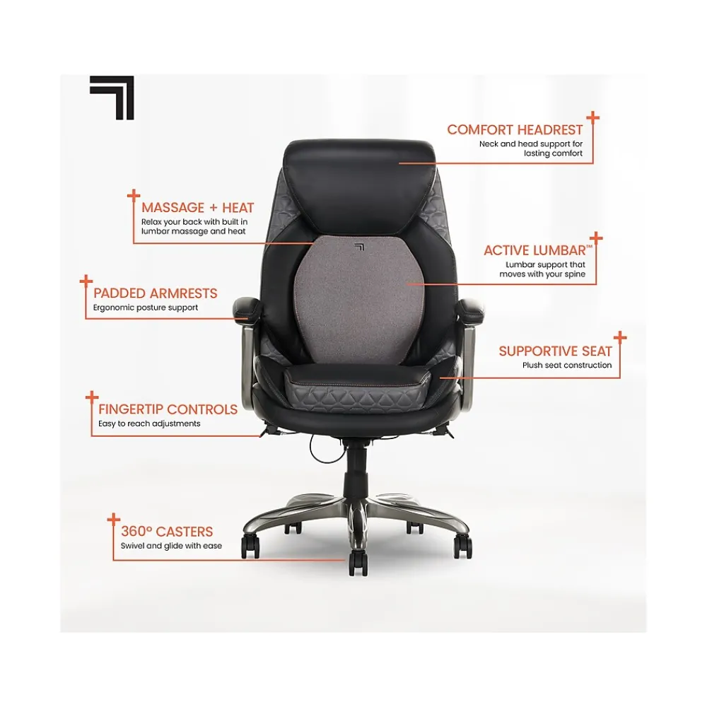 Ergonomic Chairs*Sharper Image S-600 Active Lumbar Ergonomic Bonded Leather Swivel Executive Massage Chair, (60098-BLK) Black