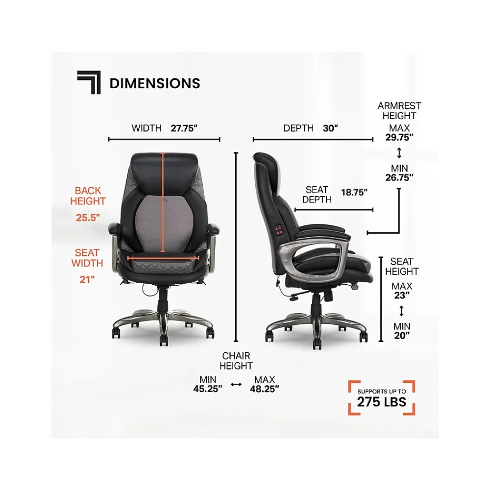Ergonomic Chairs*Sharper Image S-600 Active Lumbar Ergonomic Bonded Leather Swivel Executive Massage Chair, (60098-BLK) Black