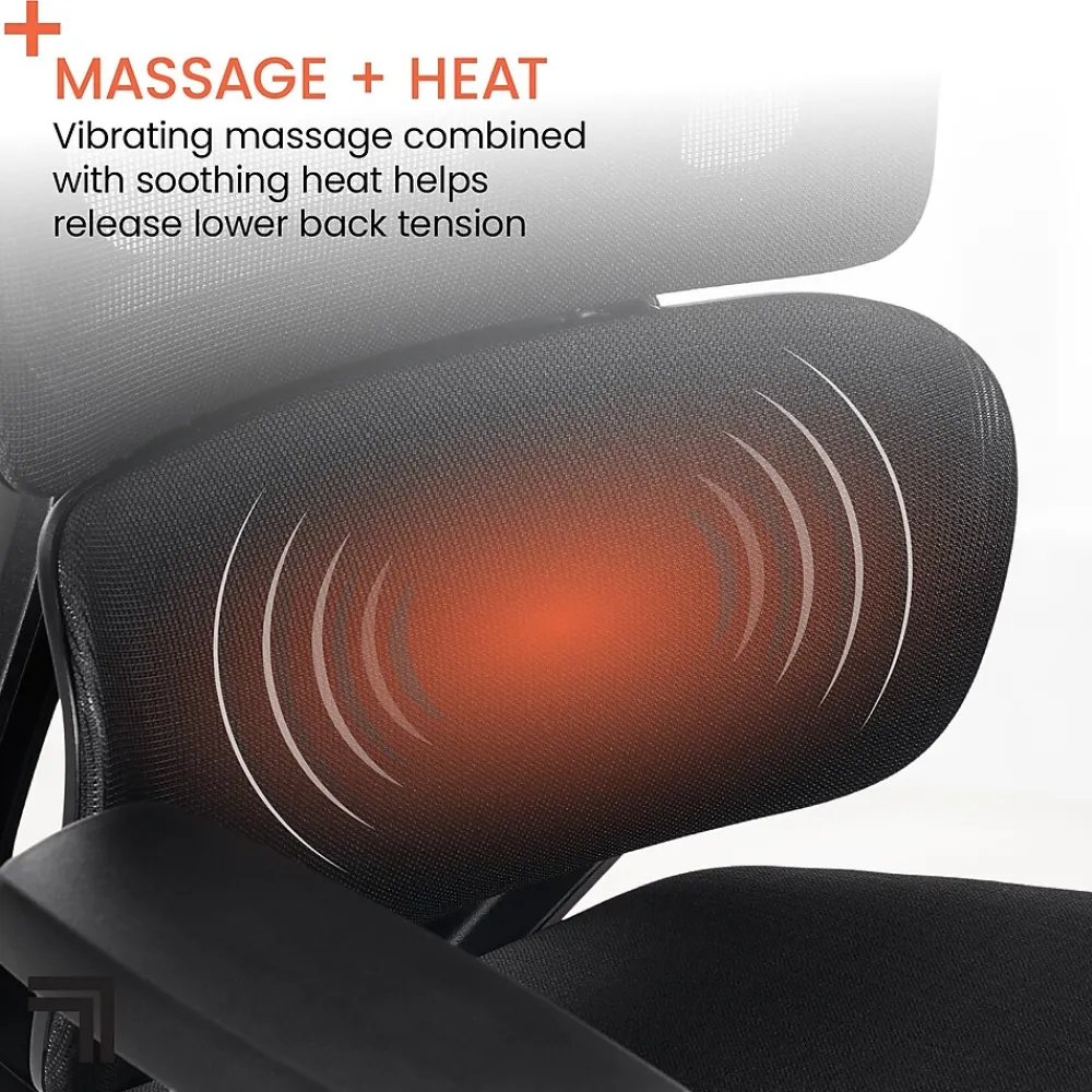 Office Chairs*Sharper Image S850 Ergonomic Mesh Swivel Massage with Heat Executive Task Chair with Footrest, Black (60106-BLK)