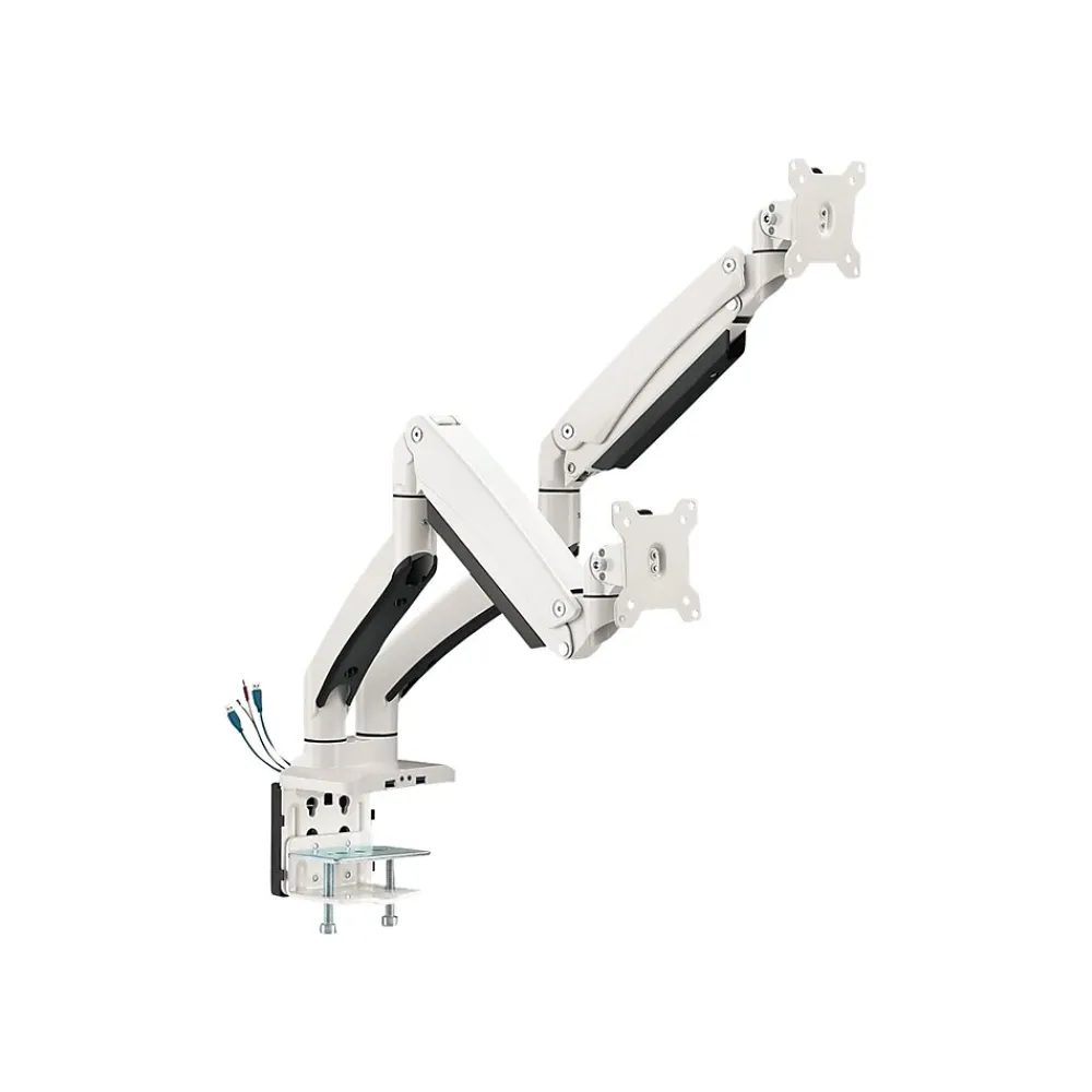 Clearance SIIG Dual Monitor Aluminum Heavy Duty Desk Mount with USB and Audio Ports Arm, Up to 35", White (CE-MT3211-S1)