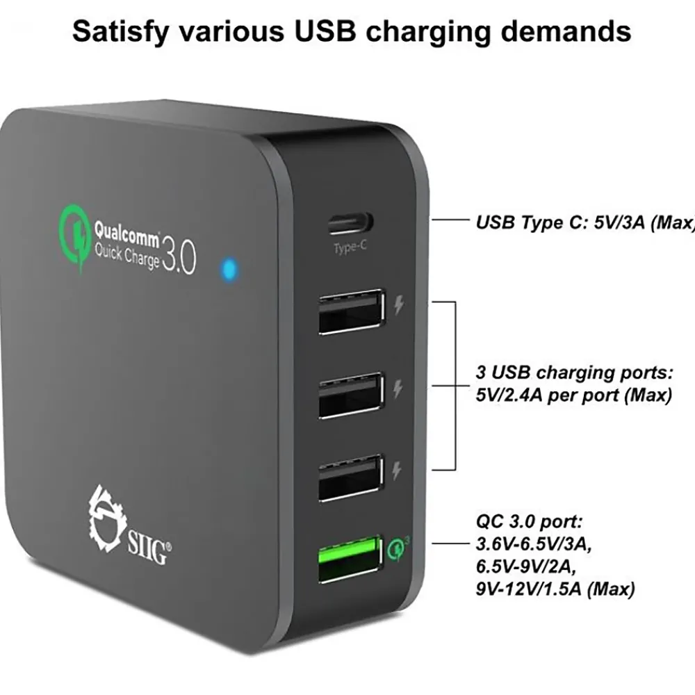 USB-A/USB-C Charging Kit for Smartphones, Black (AC-PW1714-S1)<SIIG Clearance