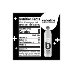 smartwater alkaline with antioxidant Water, 33.81 fl. oz., 12 Bottles/Pack (786162411167)