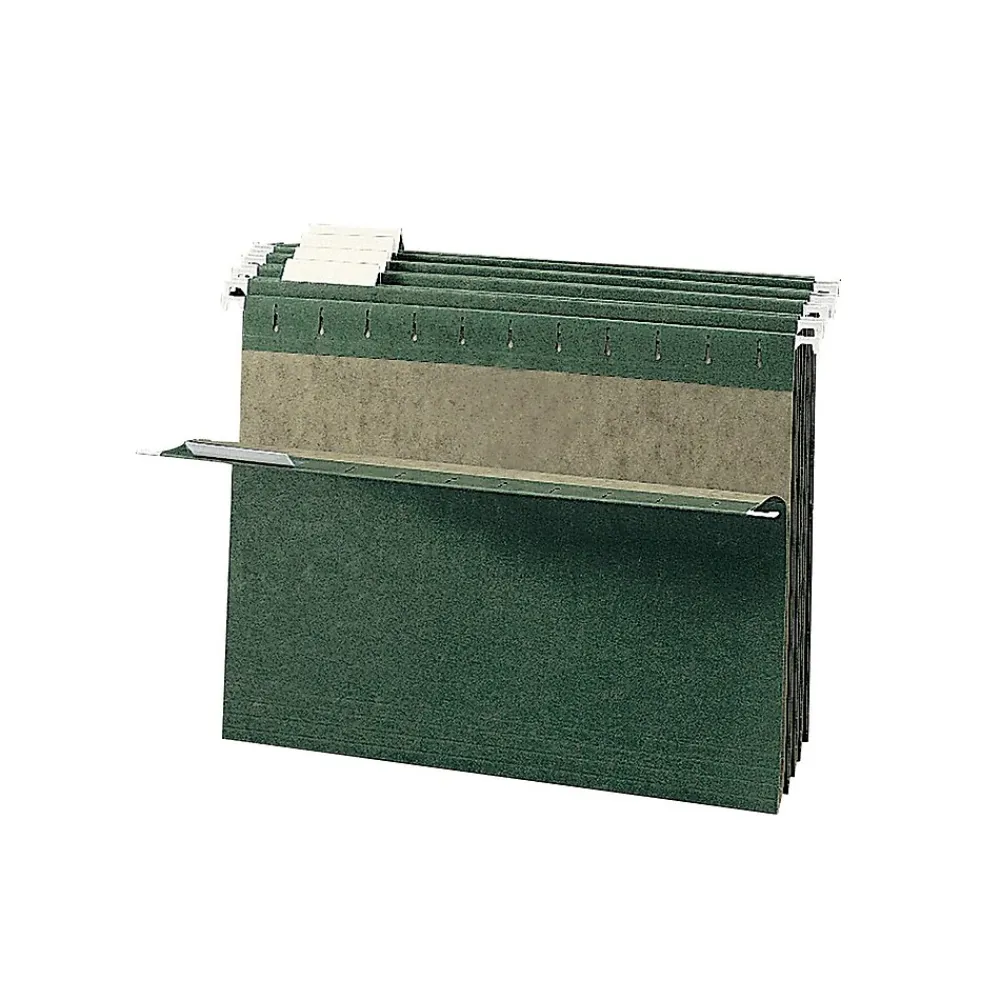 Hanging File Folders|Smead 100% Recycled Hanging File Folders, 1/5-Cut Adjustable Tab, Letter Size, Standard Green, 25/Box (65001)