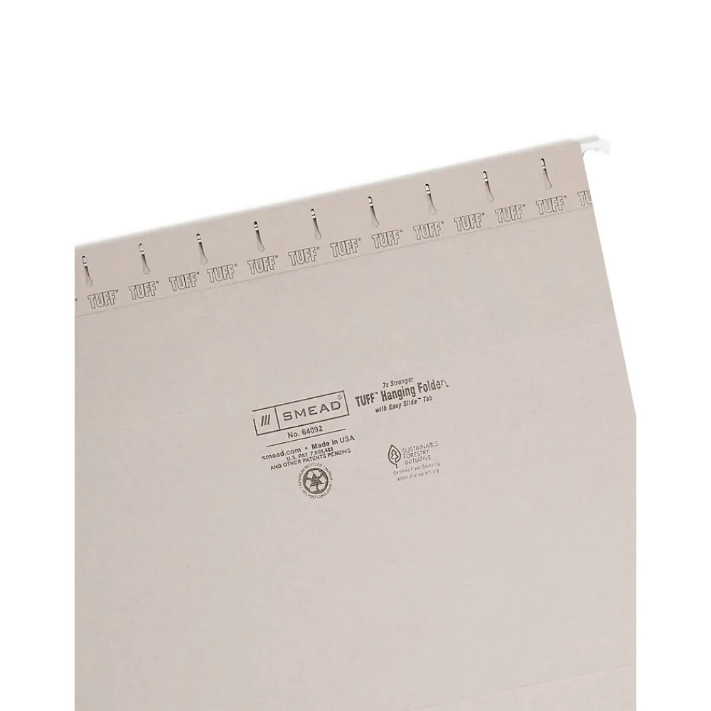 Hanging File Folders|Smead Heavy Duty TUFF Hanging File Folders with Easy Slide Tab, 1/3 Cut, Letter Size, , 18/Box (64092) Steel Gray