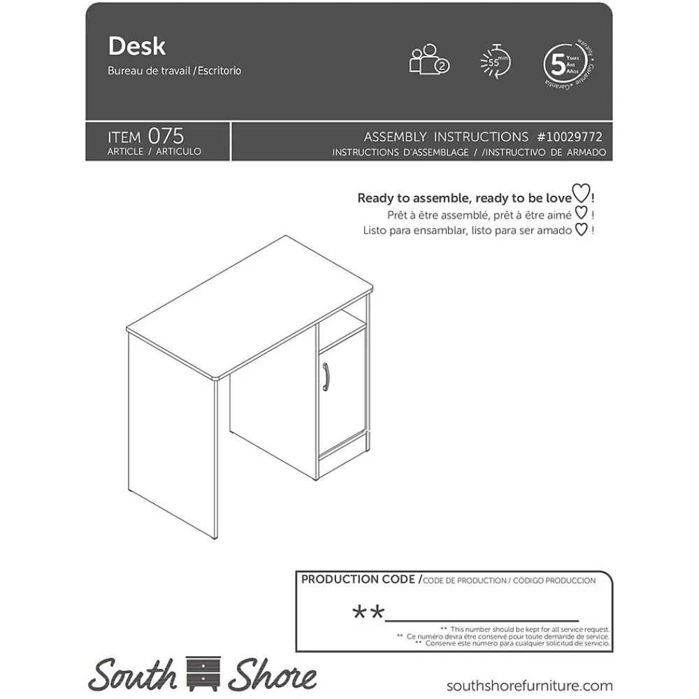 Office Desks*South Shore Axess 34"W Small Desk, (7270075) Pure Black