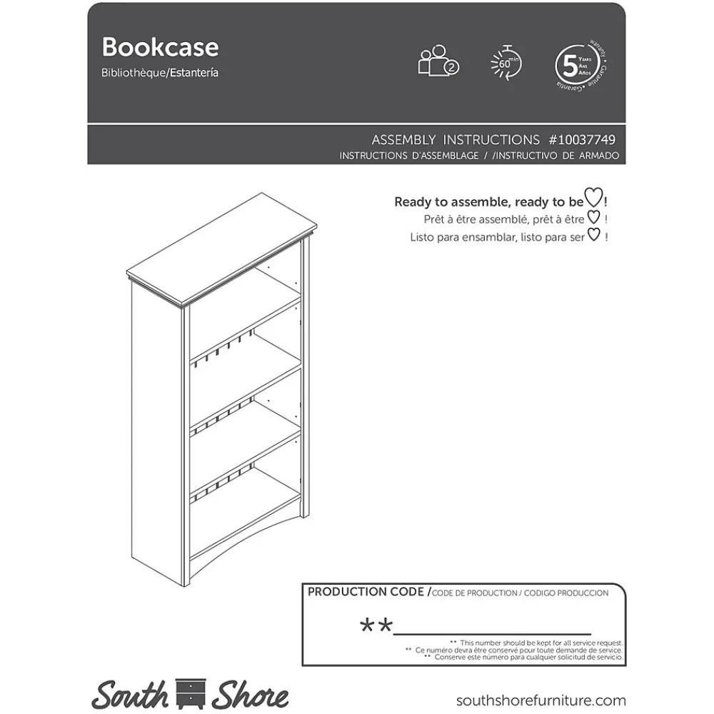 Bookcases*South Shore Gascony Standard 4-Shelf Bookcase, Pure White (7360767)