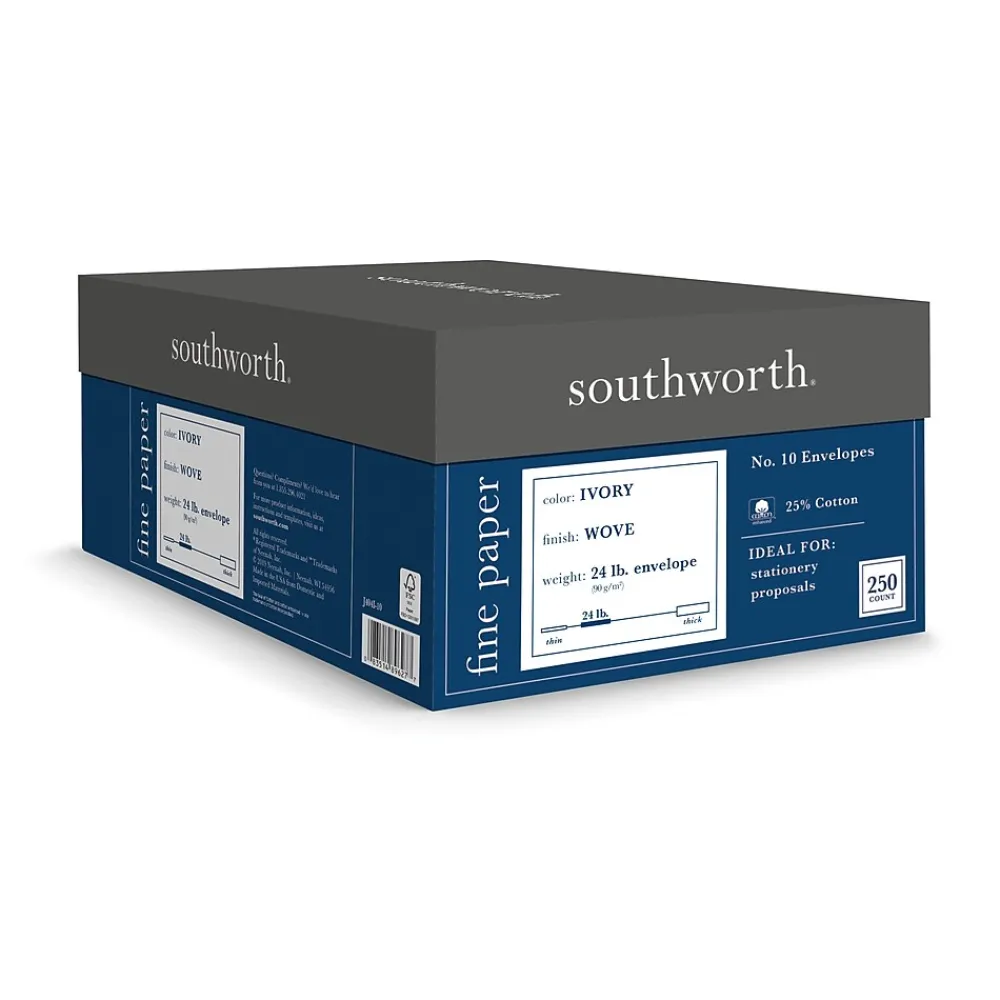 New Southworth Gummed #10 Business Envelopes, 4 1/8" x 9 1/2", Ivory, 250/Box (J404I-10)