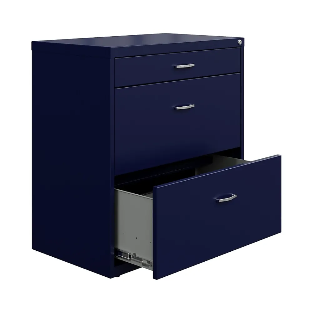 File Cabinets*Space Solutions 3-Drawer Lateral File Cabinet, Letter/Legal Size, Lockable, 31.88"H x 30"W x 17.63"D, Navy (25073)