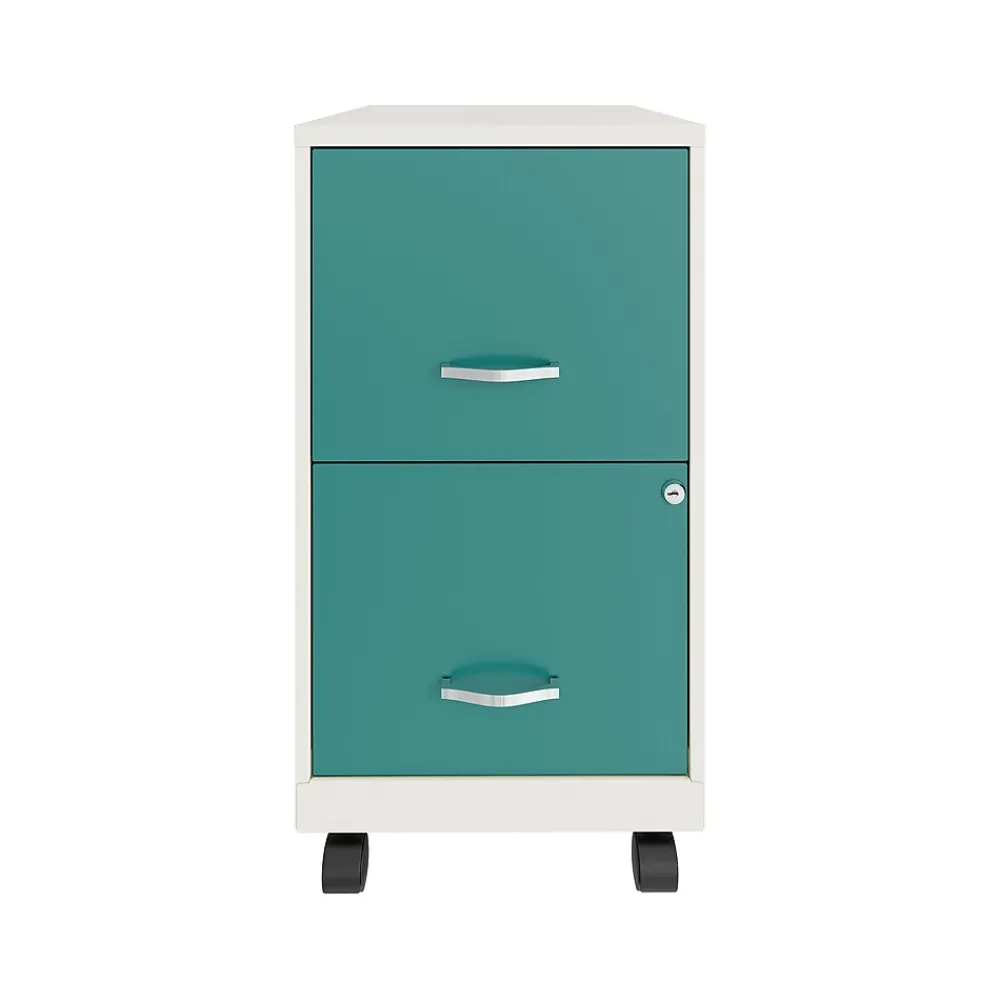 File Cabinets*Space Solutions SOHO Smart File 2-Drawer Mobile Vertical File Cabinet, Letter Size, Lockable, Pearl White/Teal (25333)