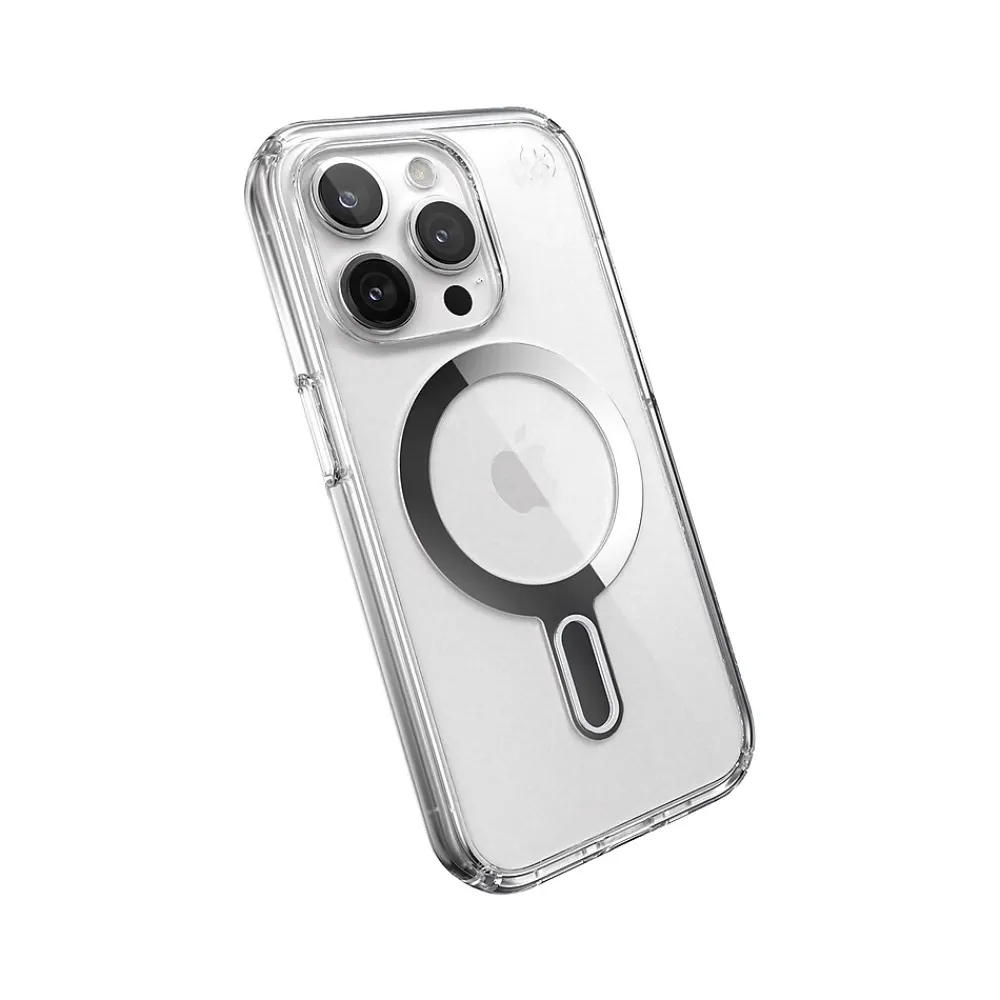Speck Presidio Perfect-Clear MagSafe Case for iPhone 15 Pro, Clear/Chrome (150449-3199)