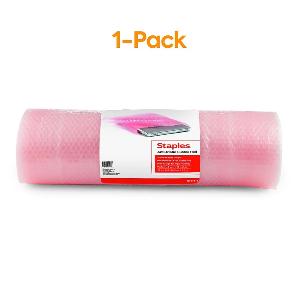 New Staples 3/16" Anti-Static Bubble Roll, 24" x 30', AF23Pink (4069427)
