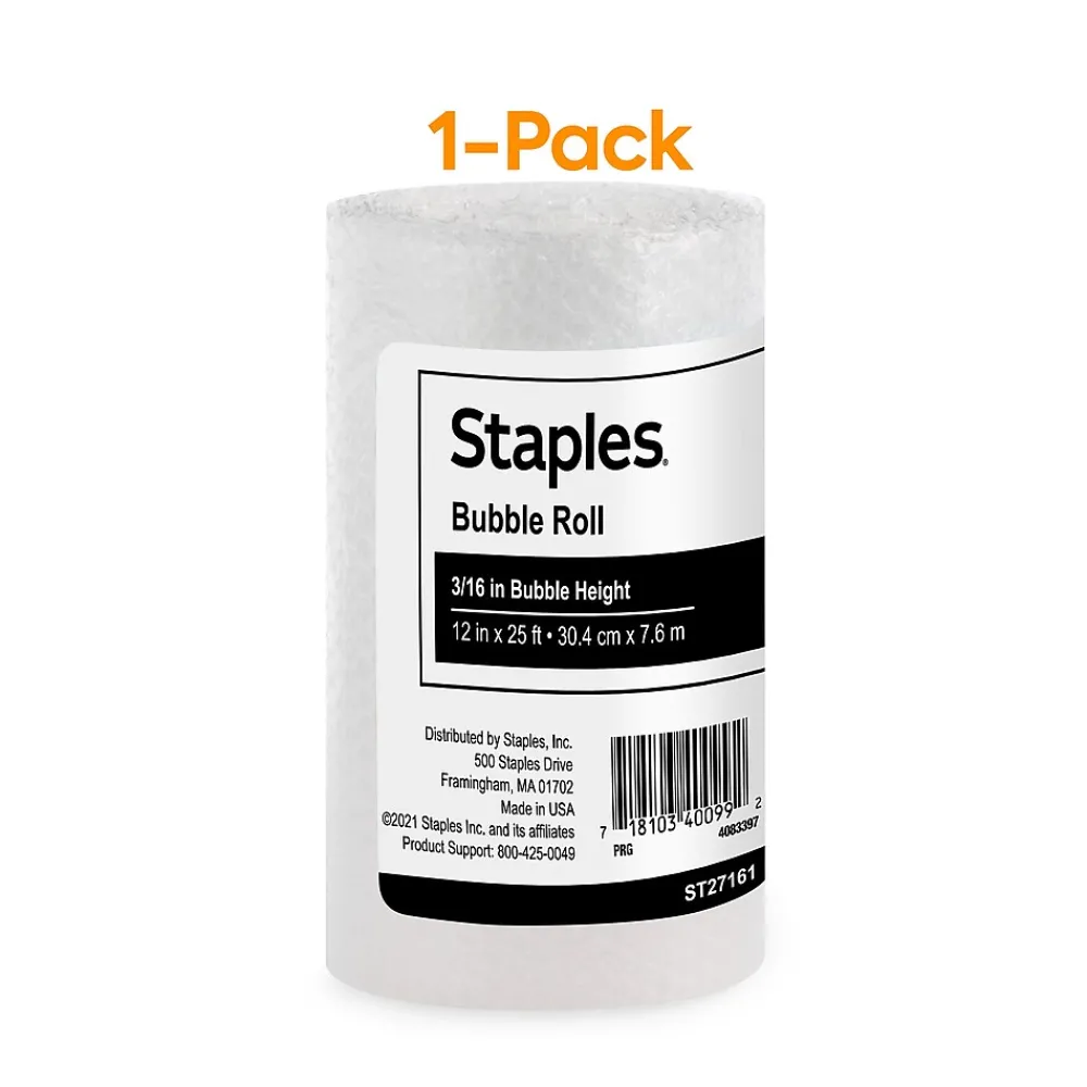 Online Staples 3/16" Bubble Roll, 12" x 25', Clear (4069426)